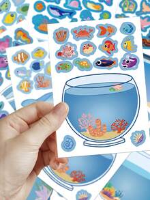 8片梦幻鱼缸拼图贴纸，适用于笔记本电脑、手册、滑板、收纳架、盒子、手机壳等。