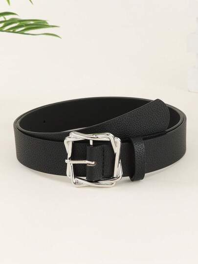 1pc Women's Elegant Luxury Minimalist Square Buckle Belt, Versatile For Dress, T-Shirt, Suit Pants, Casual Comfortable PU Leather Solid Color Waist Belt For Daily Office & Commuting Outfit Summer, School Fall, Autumn, Halloween