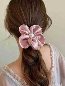 1 pieza Accesorio de moda elegante de flor de perla falsa con elástico, coletero, sujetador de cabello, accesorios de peinado para mujeres, bandas elásticas para el cabello, sujetadores de coleta, bandas de goma para el cabello, scrunchies, cuerda para el cabello, diademas, banda elástica - Rosa - Ver 2