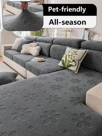 1pc Adjustable Floral Jacquard Simple & Elegant Sofa Cover