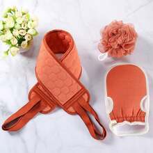 3 Piece Kit Bath Accessories Shower Glove And Exfoliating Band Body Cleaning Sponge Soft Nylon Loofah Esupuma - 粉色 - 查看 8