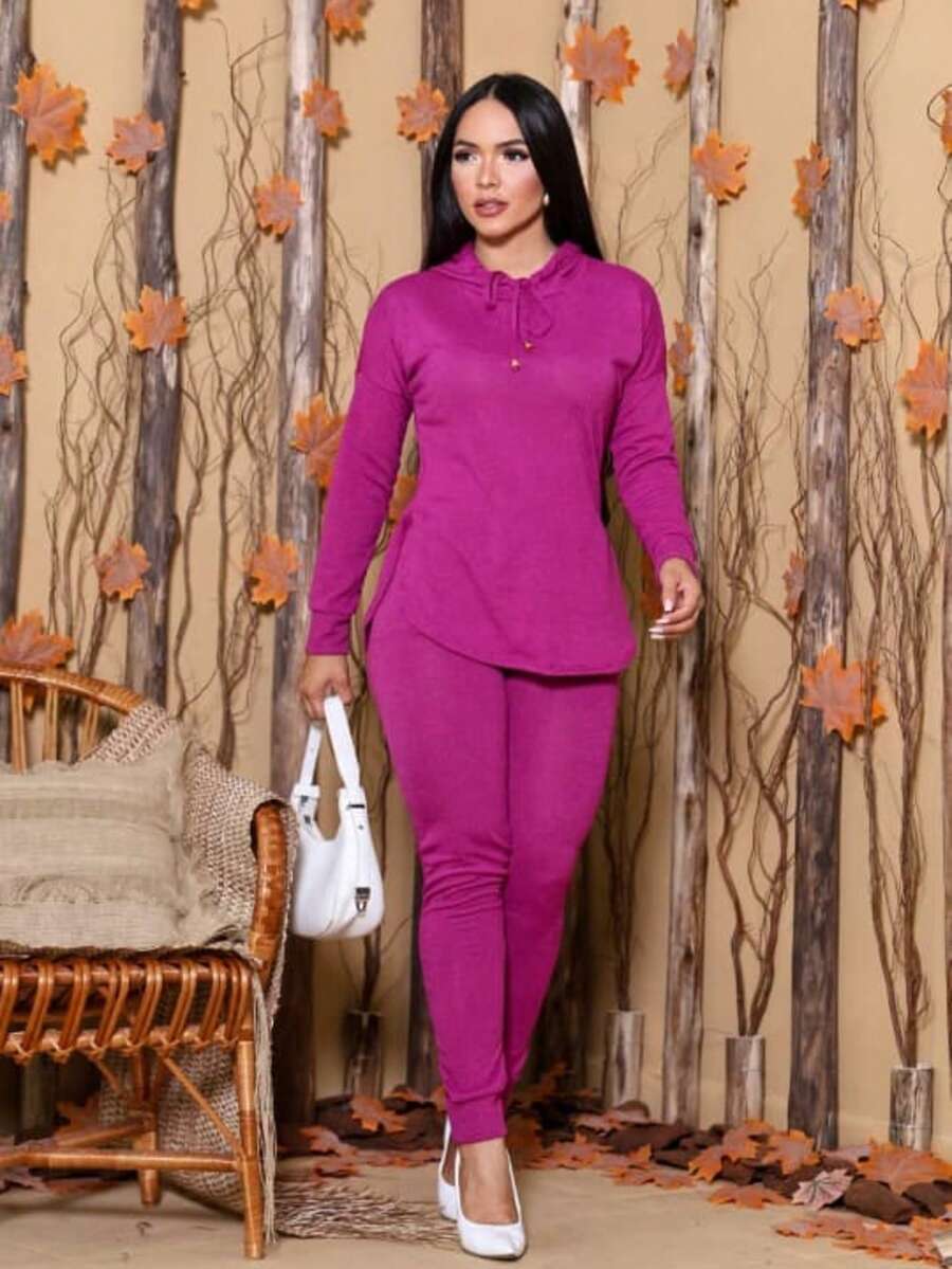 Women's Cold Weather Set Lanzinha Blouse Long Sleeve Trousers Winter - Màu Hoa hồng đỏ - Xem 1