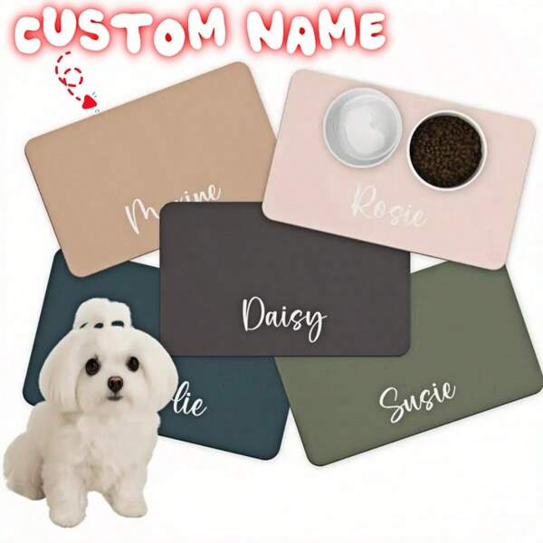 1 Stück personalisierte Futter-Matte für Haustiere, benuterdefinierte Hunde- oder Katzenname Platzdeckchen, solide wasserfeste Futter-Matte, süßes Geschenk für neue Welpen, Napf-Matte für Futter & Wasser, perfektes Geschenk zu Geburtstag, Jahrestag, Valentinstag, Weihnachten, graviert, stilsicher, modisch, farbig, vintage, süß, schlicht, zuckersüß, einzigartig, personalisiert für Haustiere zu Jahrestagen, für Geburtstage