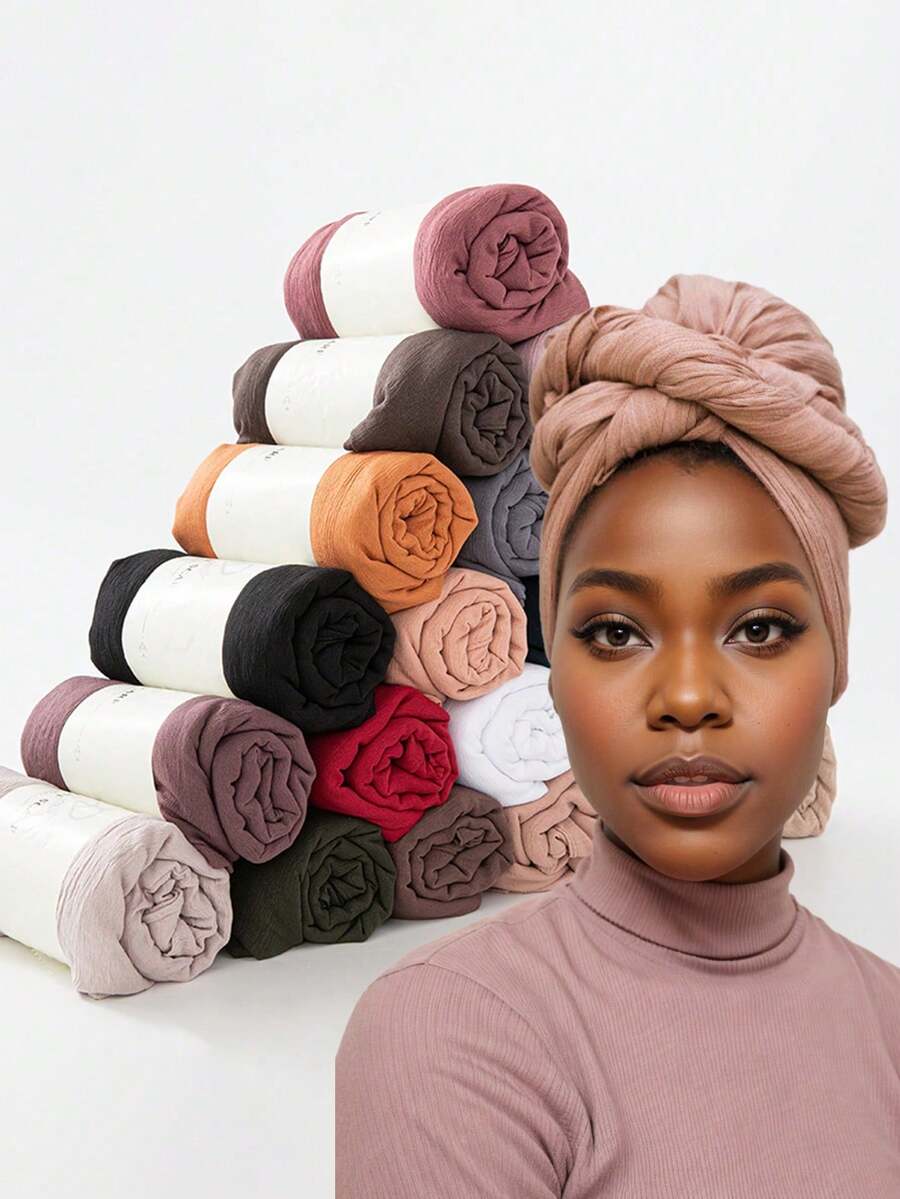 1pc Solid Color Women Scarf,Daily Wear Hijab,High Quality Wrinkle Soft Breathable Comfortable Headscarf Shawl For Women - Multicolor - View 1