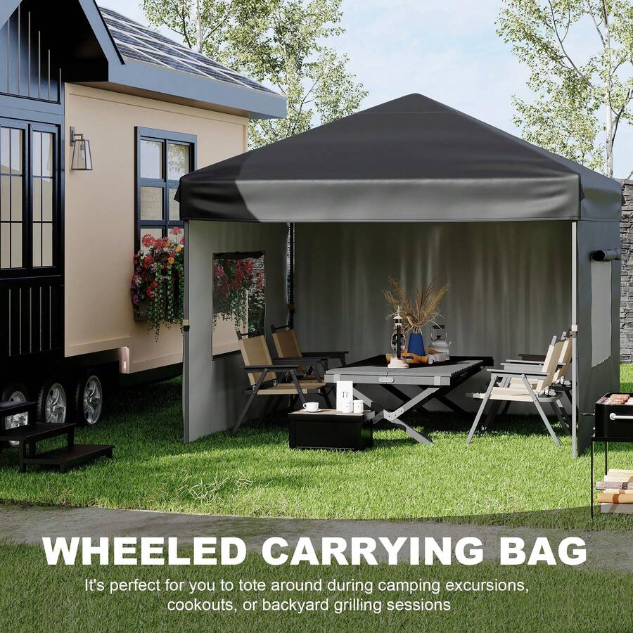 10 X 10 Heavy Duty Pop Up Canopy Tent, Pop-Up Canopy Tent Commercial Instant Canopies, Outdoor ShadeCanopy With 3 Sidewalls-Black - 黑色 - 查看 1