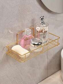 1pc Bathroom Wall Mounted Storage Rack, Metallic Gold Bathroom Organizer Shelf For Vanity, Skincare, Makeup Products, Kitchen Wall Mounted Shelf Back To School Bathroom Accessories - 1 Pack - Golden Large Size - View 8