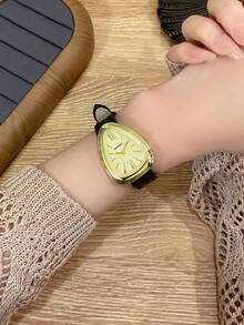 1pc Triangle Watch Gold Dial Brown/Black Strap Simple Quartz Movement Watch Suitable For Daily Decoration - one-size - View 15