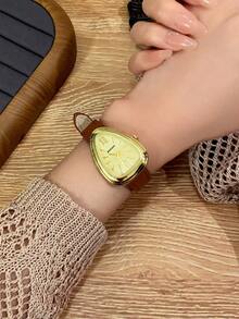 1pc Triangle Watch Gold Dial Brown/Black Strap Simple Quartz Movement Watch Suitable For Daily Decoration - one-size - View 13