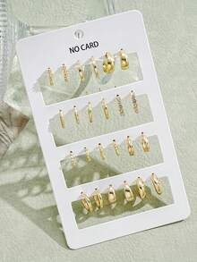 12 对复古风格合金开口 C 形环几何纹理水钻装饰女式耳环套装，节日和日常礼物（不含卡）