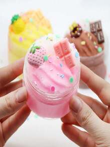 1 pieza 100ml Arcilla de cristal de rosquilla, arcilla elástica, kit de arcilla de seda DIY, chocolate, niebla, juguete antiestrés. [Accesorios y patrones de embalaje aleatorios]