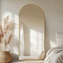 Antok Espejo de cuerpo entero de 172 x 66 cm o 162 x 53 cm. Espejo de suelo independiente, arqueado, de cuerpo entero, con base para dormitorio, para colgar en la sala de estar y el guardarropa. - Dorado - Ver 3