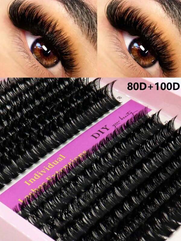 Ondine 266Clusters Of Black Matte Thick False Eyelashes, 10-18mm Mixed Lengths 40D, 60D, 80D, 100D, Reusable DIY Lash Extensions For Beginners