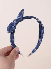 2 piezas Diademas azul vaquero para niñas, vinchas con lazo y estampado de flores, tocado vintage elegante y sencillo, regalo de fiesta para niñas, aros para el cabello, accesorios para el cabello de niños