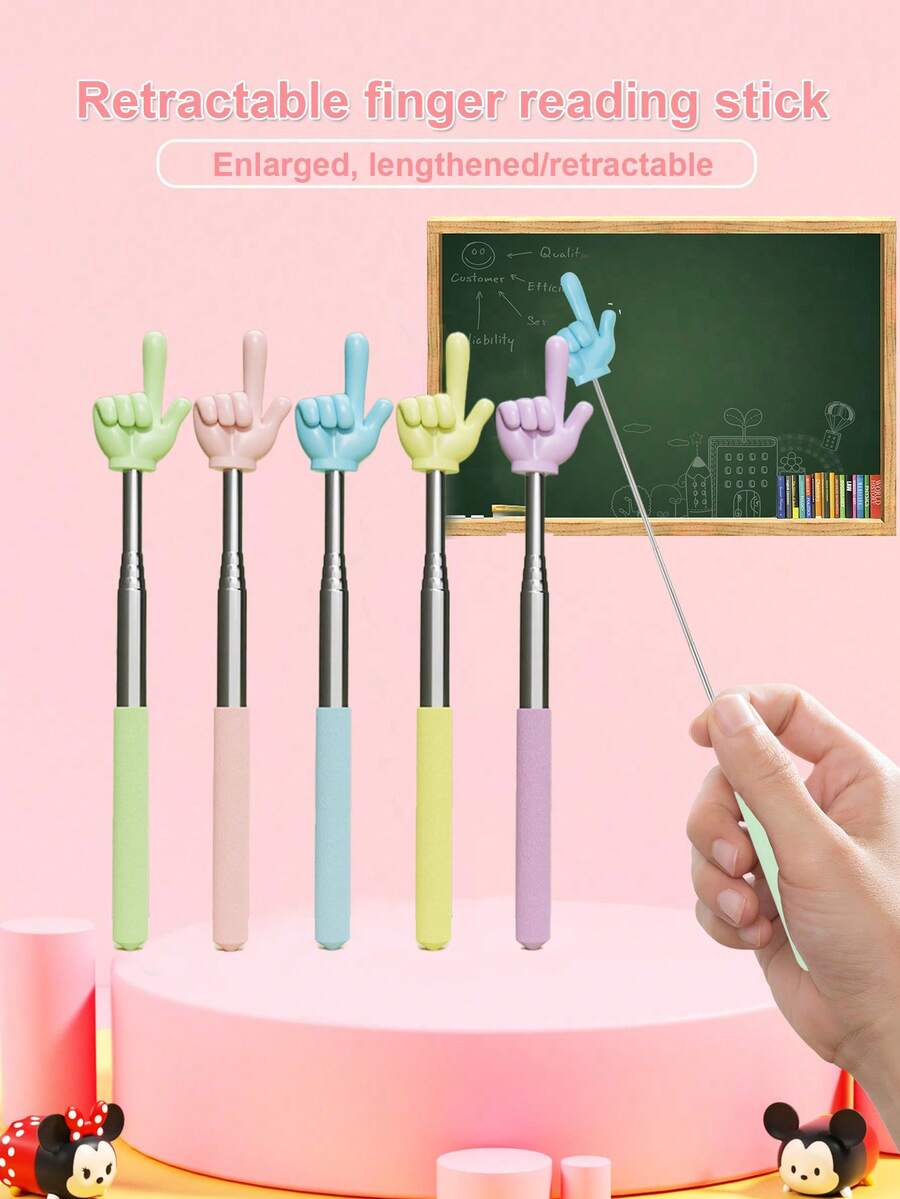 1 件伸缩式教师指示棒，可伸缩手指形指示棒，教学棒，适用于课堂白板演示，便携