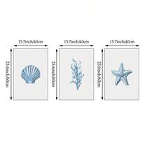 1/3 件水彩蓝色海岸墙艺术画贝壳、珊瑚、海星印刷帆布画简约夏季海报航海海洋海滩装饰适用于卧室、客厅或办公室装饰礼物，无框 - 彩色 - 查看 10