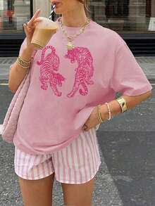 夏季休闲印花圆领短袖T恤，适合女孩和儿童 - Two Tigers 为想要脱颖而出的动物爱好者提供独特的T恤！童装、女孩图案T恤、夏季上衣、青少年服装