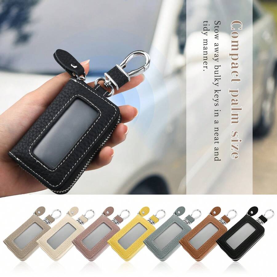 Synthetic Leather Car Key Holder & Keychain Set, Fashion Car Key Wallet, Everyday Carry, Women Coin Purse, Mini Wallet, Clutch - Multicolor - View 1