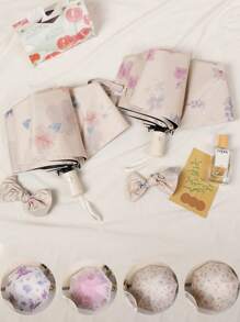 1 pieza Paraguas plegable manual de alta calidad con flores para mujer, de doble uso para lluvia/sol, a prueba de viento, con protección UV