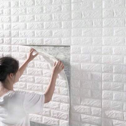Set de 40 piezas Azulejos de pared de espuma 3D impermeables de PVC, papel tapiz autoadhesivo, pegatinas de decoración para el hogar