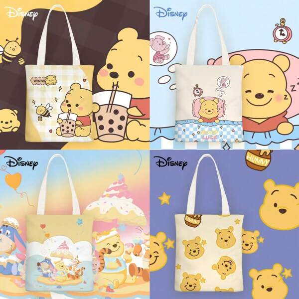 Disney Disney Pooh Bear Cartoon Chic Canvas Shoulder Bag, Minimalist & Suitable For Student School, Female,School Supplies,Back To School