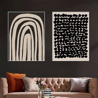 1 Stück/2 Stücke minimalistische abstrakte Mid-Century Linie Wandkunst Dekor Poster klassisch retro schwarz und beige geometrische Leinwanddrucke Mode Gemälde für Wohnzimmer Schlafzimmer Zuhause Büro Studentenwohnheim Dekor Wandhintergrunddesign Bild optional mit Rahmen