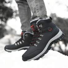Unisex Hiking Boots, Outdoor Sports Warm High-Top Shoes For Autumn/Winter, PU Waterproof Snowboots, Trekking Boots, Outdoor Camping Hiking Shoes, Anti-Slip Durable, Black/Grey Lace-Up Snow Boots, Size 36-48