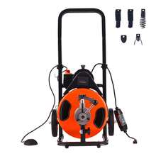 Drain Cleaning Machine 100FT X 3/8 Inch, Sewer Snake Machine Auto Feed, Drain Auger Cleaner With 4 Cutter & Air-Activated Foot Switch For 1" To 4" Pipes