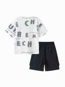 Balabala Children's Short Sleeve Set 2025 New Summer Two Pieces Set Cool Feeling - White and Black - View 5