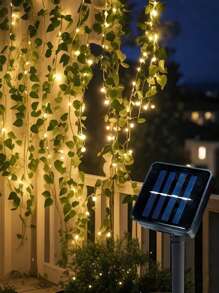 1 pieza Guirnalda de Luces Solares con Hiedra, 20/50/100 luces LED de hada para jardín, 10m/5m/1m Luces de cuerda de vid artificial de hiedra para exterior para boda, fiesta, decoración de pared, hotel, cumpleaños, alimentadas por energía solar