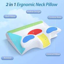 Butterfly Shape Memory Foam Pillow - Ergonomic Cervical Neck Support, Slow Rebound, Sleep Neck Pillow, Back And Side Sleeper Bedding, Promotes Correct Spinal Positioning, Low Allergy, Machine Washable Pillowcase - Dark Grey - View 7