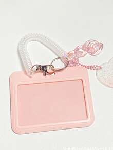 1 件纯色卡套带钥匙扣，创意便携式徽章夹，适合在校学生、办公室工作人员，爱心云朵渐变古卡钥匙扣公交卡学生证套装（不含贴纸），可容纳身份证、名人卡