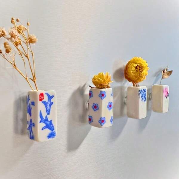 2pcs Handmade Mini Ceramic Vase Fridge Magnets – Japanese Aesthetic Decor, Mini Vase Ornaments, Home Decoration Pendants, Refrigerator Magnets, Advanced Vase Refrigerator Magnets, Decorative Refrigerator Magnets Gift For Her, Mother's Day, Birthday, Housewarming