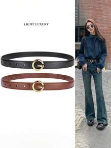 1/2 قطعة حزام متعدد الاستخدامات عصري للنساء، حزام أسود كوري لفساتين النساء وجينز، حزام ديكوري رفيع مناسب للجينز