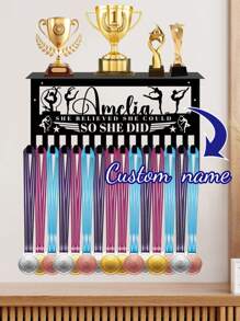 1 pezzo supporto medaglie per ginnastica per atleti, personalizzabile con il tuo nome e icona, da montare a parete con 15 ganci, supporto espositivo per medaglie e trofei, facile da appendere alla parete, regalo personalizzato per atleti e sportivi