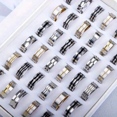 20 件时尚不锈钢戒指，男女混合风格，简约心形爱心蝴蝶几何珠宝派对礼物