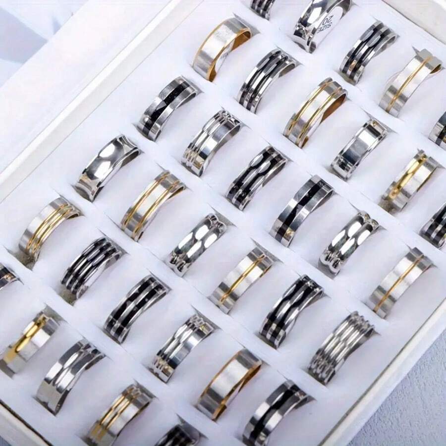 20 件时尚不锈钢戒指，男女混合风格，简约心形爱心蝴蝶几何珠宝派对礼物