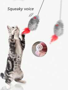 1 件猫玩具 - 老鼠形状互动玩具，带声音、弹力绳、摇摆、悬挂、铃铛，适合猫咪使用