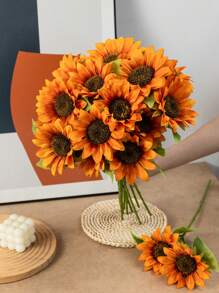 1pc Artificial Sunflower Bouquet, Double Head Blue Sunflower Long Stem Silk Fake Big Sunflower Decoration For Garden Decoration Supplies Outdoor Home Wedding Birthday Party Decoration, Mother's Day Or Birthday, Anniversary Gift Flower Arrangement Decoration, Farmhouse Home Bohemian Style Wedding Table Centerpiece,Fall Decor,Autumn