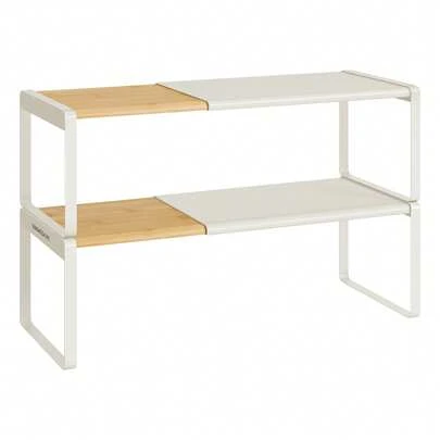  SONGMICS HOME Especiero, Juego de 2, Extensible, Organizador de Cocina, Estante de Cocina, Apilable, Zapatero, Beige Natural y Blanco Crema MKCS051N01