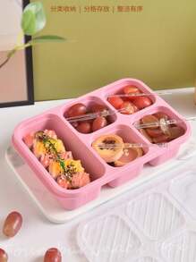1pc Lunch Box, Portable 5-Compartment Food Sealed Container With Lid, Leak Proof Food Storage Box, For Back To School, Class, College, Office, Camping And Picnic, School Supplies, Kitchen Organizers And Storage, Kitchen Accessories