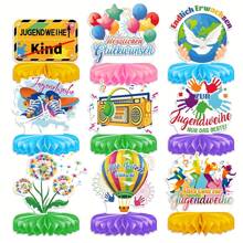 Juego de 9 piezas Decoraciones para la fiesta de confirmación, Centros de mesa de panal de colores alegres para confirmación, Decoración de mesa de confirmación para fiesta de crecimiento, Decoración de papel de panal de confirmación para niños y niñas