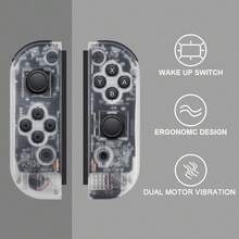 与 Switch 兼容的无线控制器，无线游戏手柄 Switch 控制器，带握把支撑运动控制/双振动/唤醒功能（透明白色） - Transparent White - 查看 1