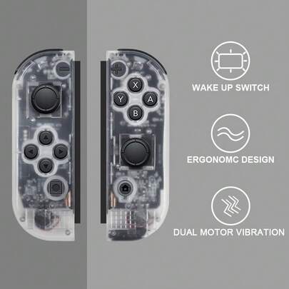 与 Switch 兼容的无线控制器，无线游戏手柄 Switch 控制器，带握把支撑运动控制/双振动/唤醒功能（透明白色）