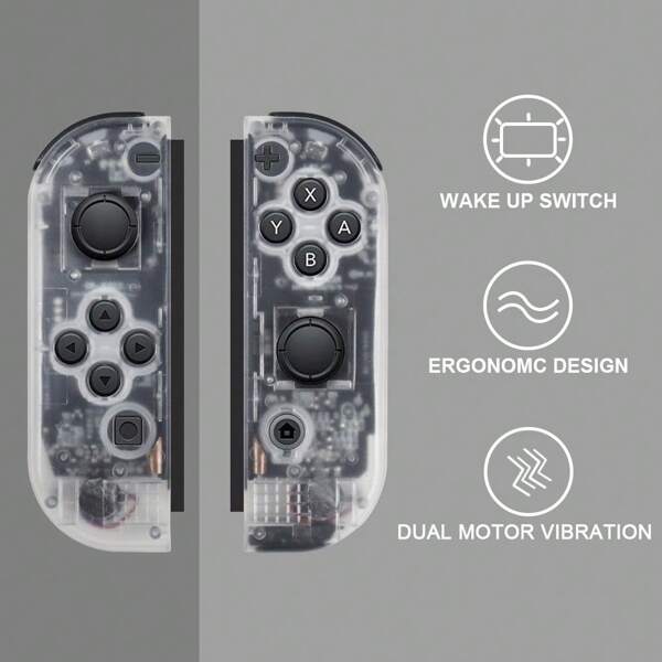 Wireless Controller Compatible With Switch,Wireless Gamepad Switch Controller With Grip Hand Support Motion Control/Dual Vibration/Wake-Up Function(Transparent White)