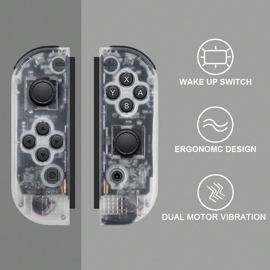 与 Switch 兼容的无线控制器，无线游戏手柄 Switch 控制器，带握把支撑运动控制/双振动/唤醒功能（透明白色） - Transparent White - 查看 1