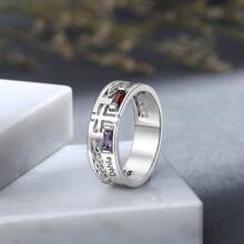 Customizable Men's Cross Ring, Inlaid With Rectangular Gemstone, Birthstone And Name Engraving Available, Father's Day Gift