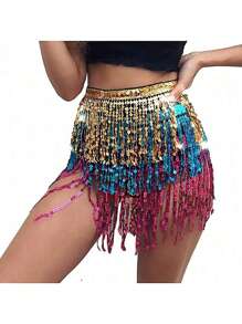 Fuste cu ciucuri și paiete cu sclipici pentru dansul din buric, fuste la modă cu curea pentru dansul din buric