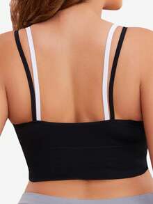 1 件大码女式无缝撞色吊带背心，配有可拆卸肩带运动文胸，舒适双层加厚文胸