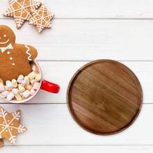 Wooden Serving Tray Round Shape Charcuterie Boards Decorative Tray For Living Room Kitchen Home - 棕色 - 查看 2