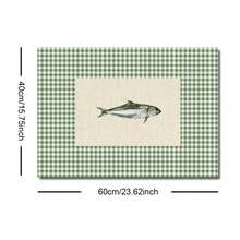 1pc Unframed Vintage Green Checkered Fish Wall Art Poster Canvas Print Minimalist Grandmillenial Style Fisherman Aesthetic Kitchen Decor Painting For Apartment,Living Room,Bedroom,Modern Home Decoration - Multicolor - View 9